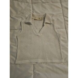 Olympia Clothing Womens Small Cream Knit‎ Sweater Vest Sleeveless Collared